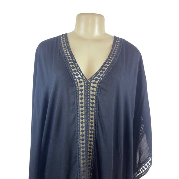 Tommy Bahama Black Poncho With Crochet Trim For Women Size S/P - Picture 4 of 7